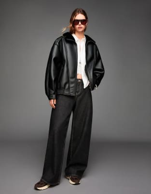 Bershka - Doppelseitige Oversize-Jacke in Schwarz