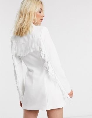 white fringe blazer dress