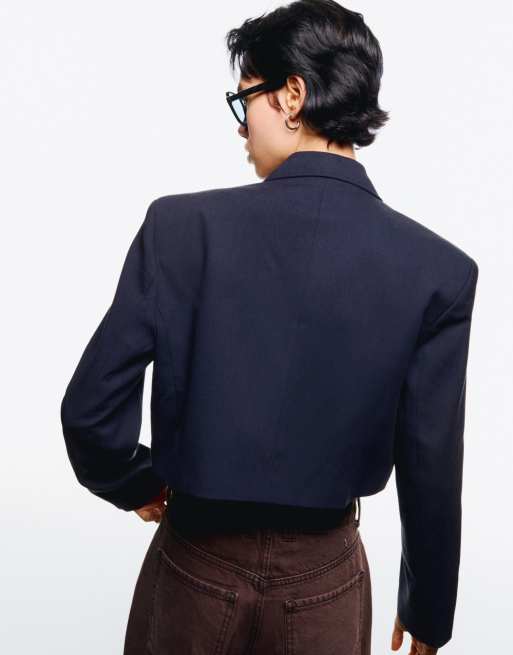 Bershka double breasted boxy fit blazer in blue ASOS