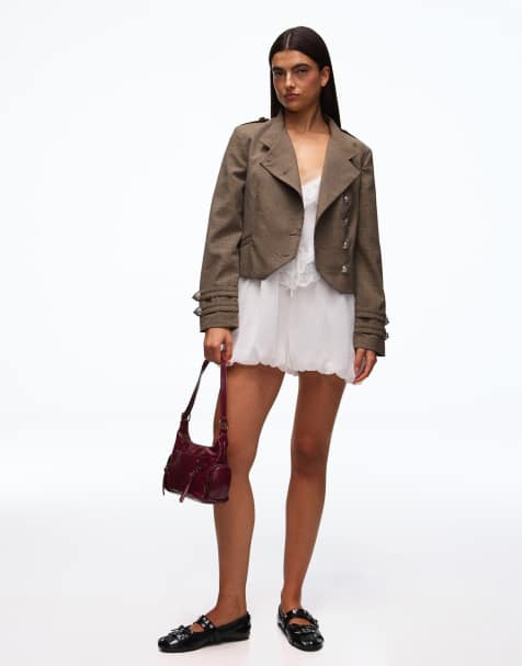 Bershka Double-breasted button blazer in beige - view 1
