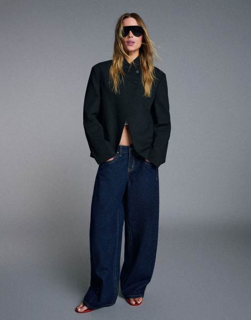 Bershka Double-breasted button-up blazer in black, 2 of 5