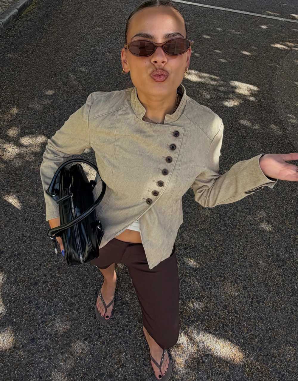 Bershka Double-breasted button-up blazer in ecru