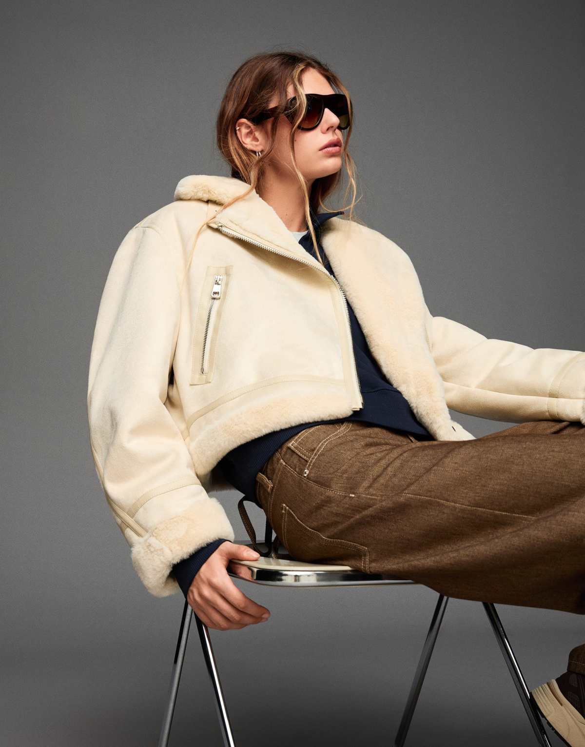 Bershka Double-faced jacket in beige