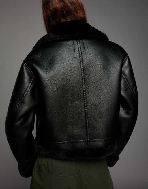Bershka Double-faced jacket in black, 4 of 4
