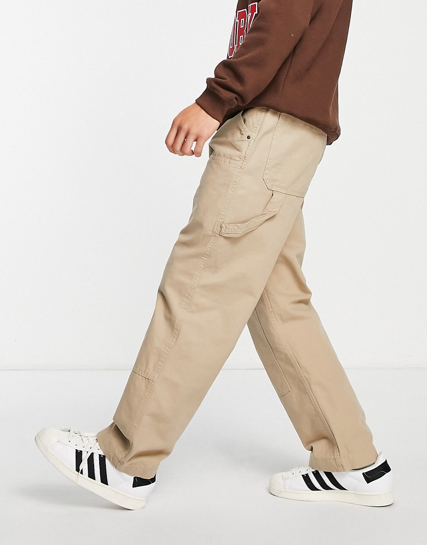 Bershka double knee wide fit carpenter pants in beige-Neutral