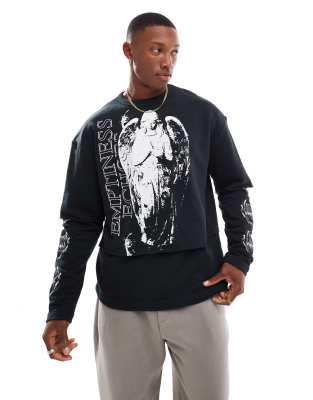 double layer cherub print sweatshirt in black