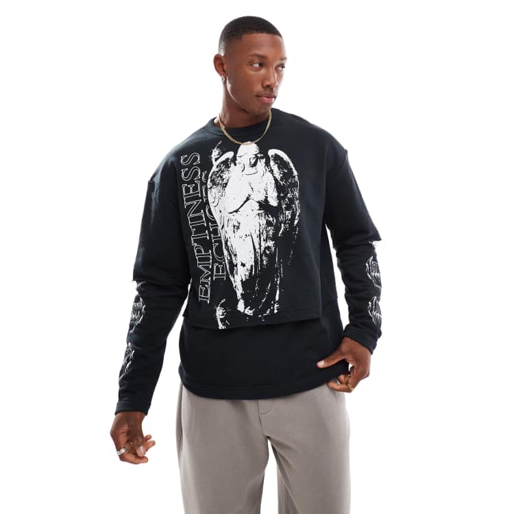 cherr☻ Bershka double layer cherub print sweatshirt in black | ASOS