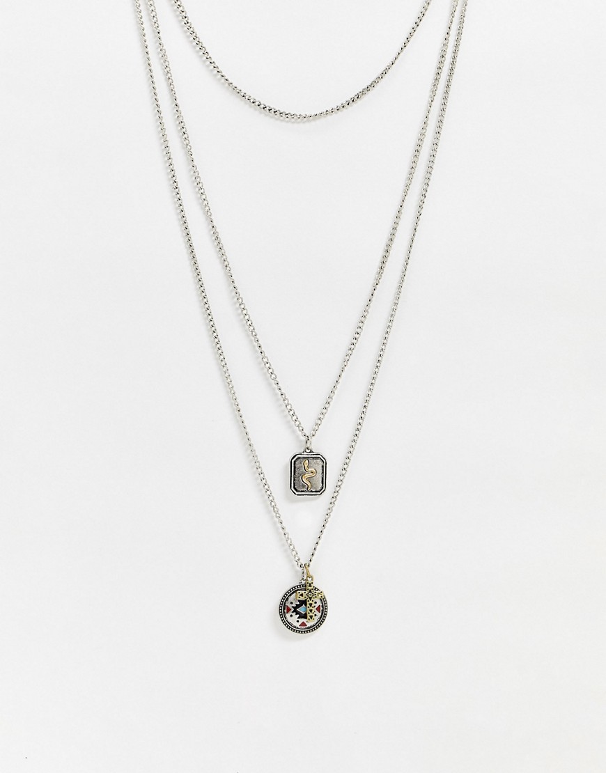 Bershka Layered Multi Pendant Necklace-silver In Gray