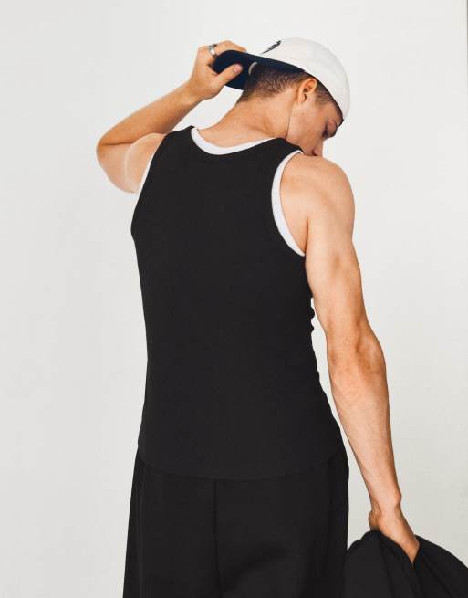 Bershka Double layer rib vest in black, 2 of 4