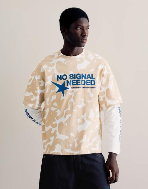 Bershka Double sleeve print t-shirt in white