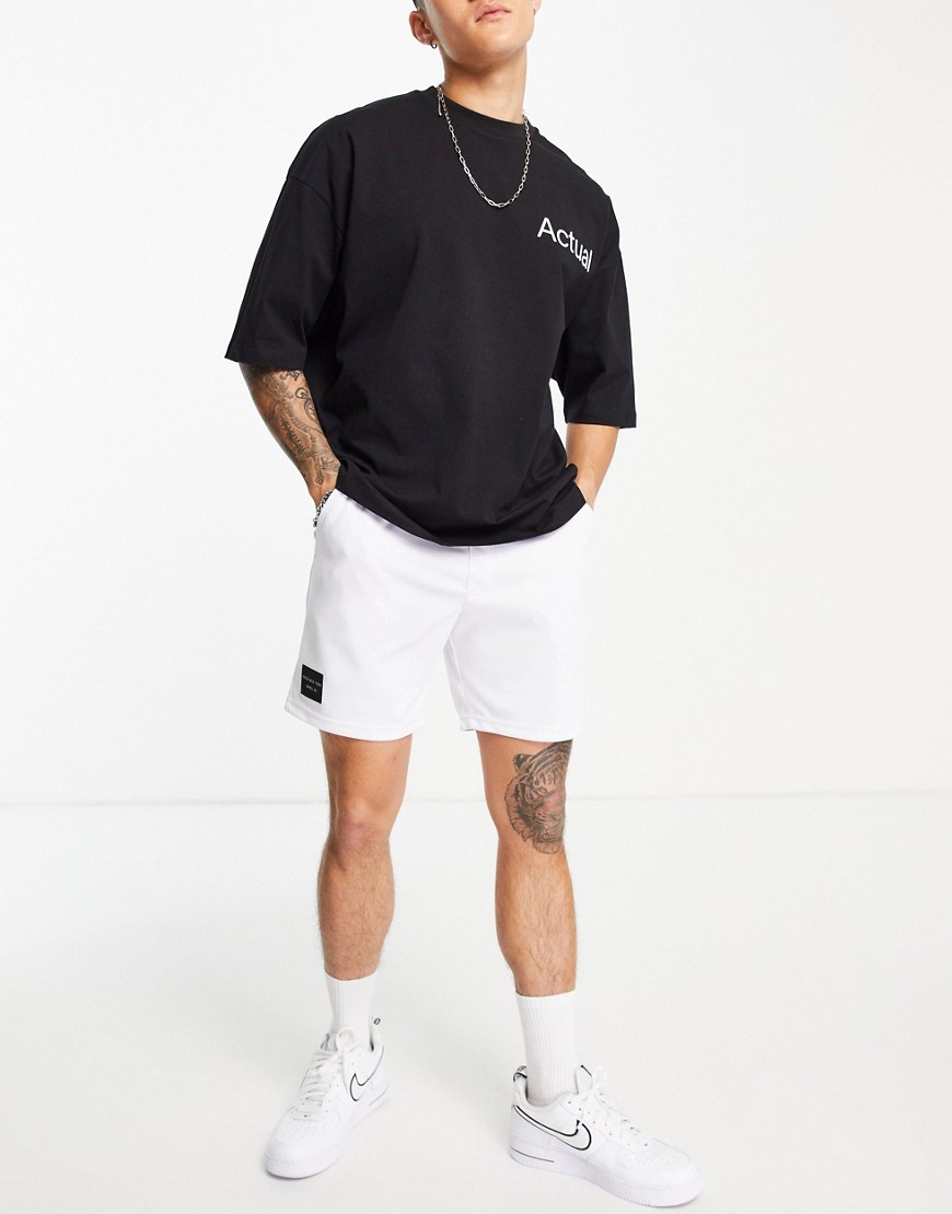 Bershka double waistband mesh shorts in white-Black