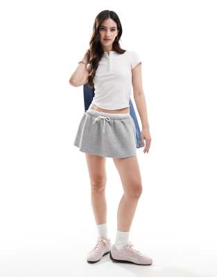 Bershka Double Waistband Pleated Mini Skirt In Gray