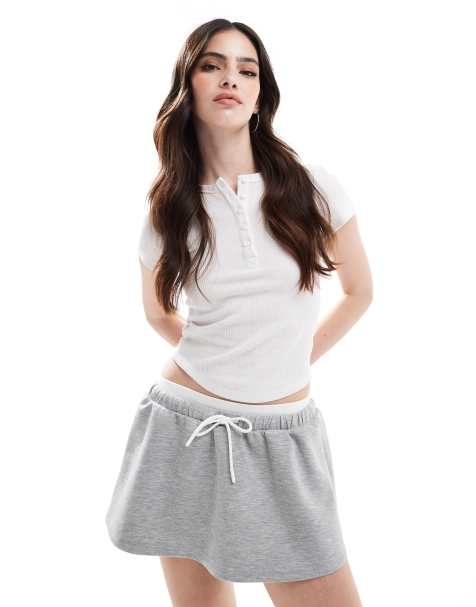 Bershka double waistband skater mini skirt in gray heather - view 1