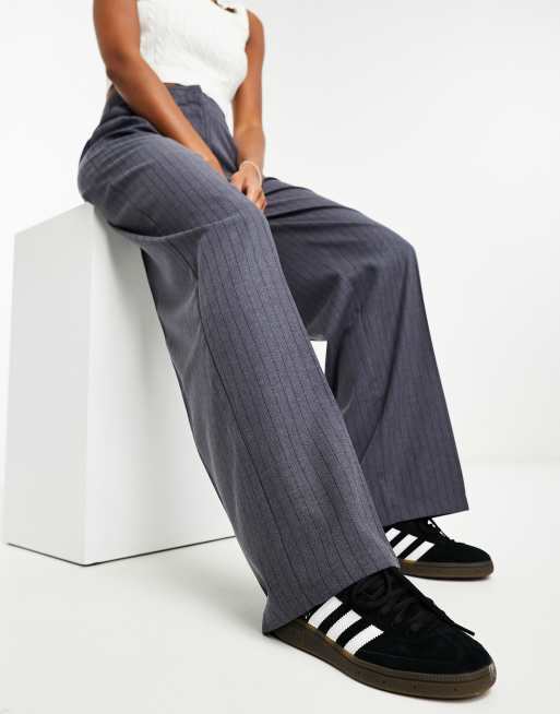 Pinstripe Grey Wide Leg Trouser