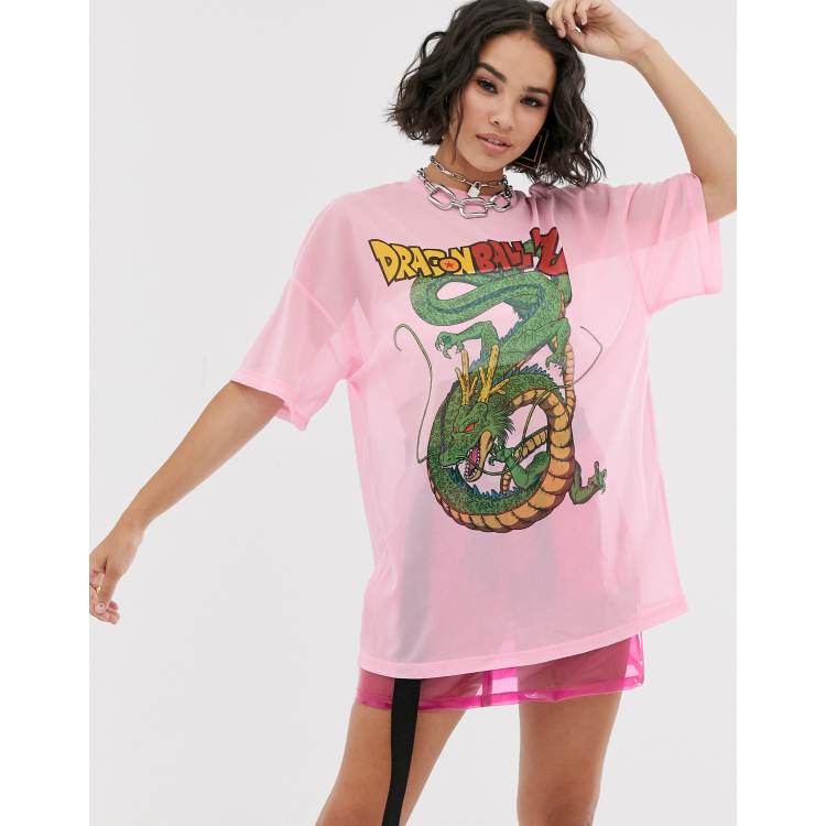 Bershka dragon ball print mesh t shirt in pink