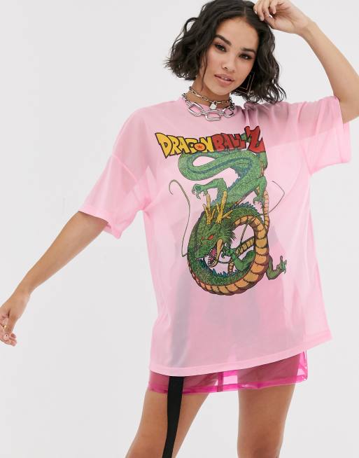 Bershka dragon ball print mesh t shirt in pink