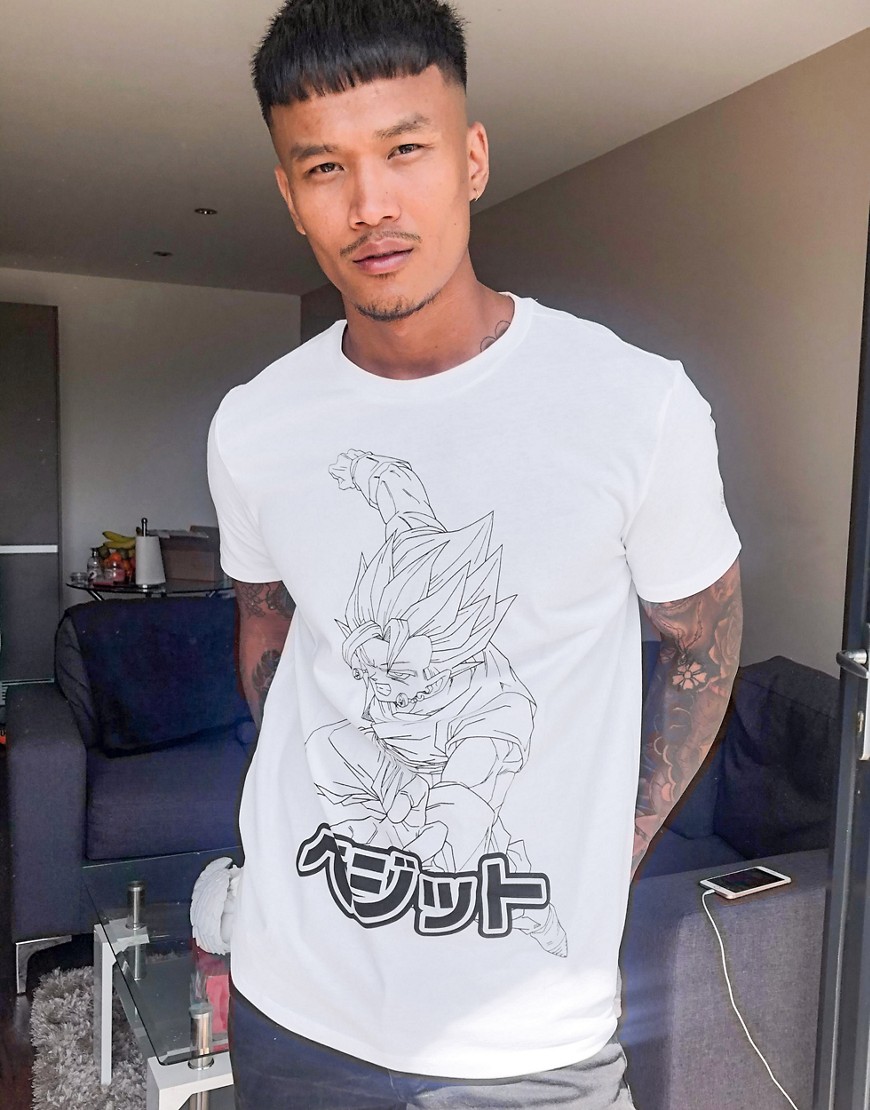 Bershka - Dragon Ball - T-shirt bianca con stampa sul retro-Nero