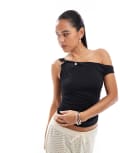 [Bershka] Bershka draped asymmetric top in black M BLACK