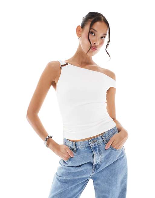 Bershka draped asymmetric top in butter