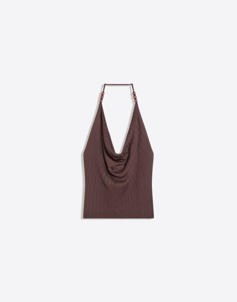 Bershka Draped halter top in brown