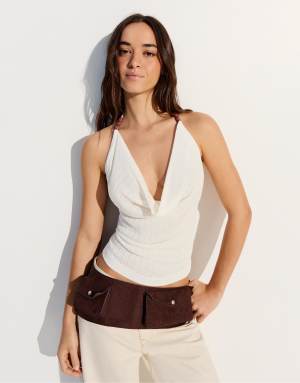 Bershka Draped halter top in ecru