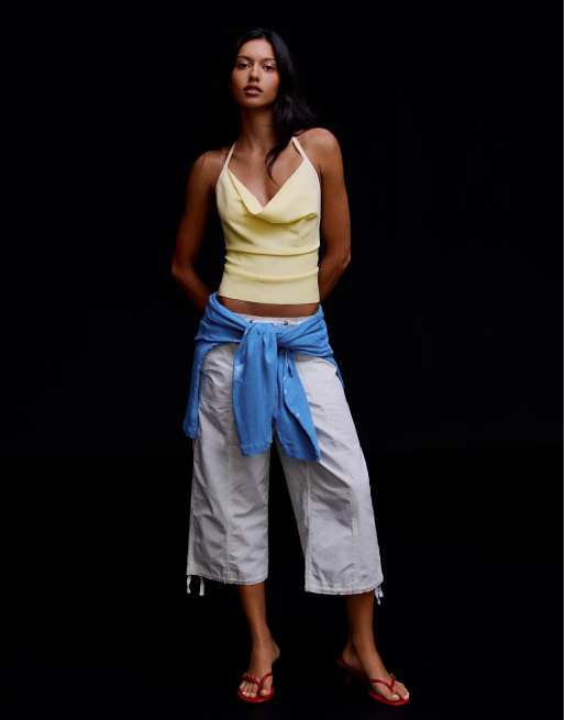 Bershka Draped halter top in yellow, 2 of 5