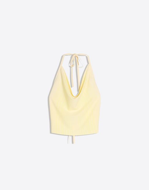 Bershka Draped halter top in yellow, 5 of 5