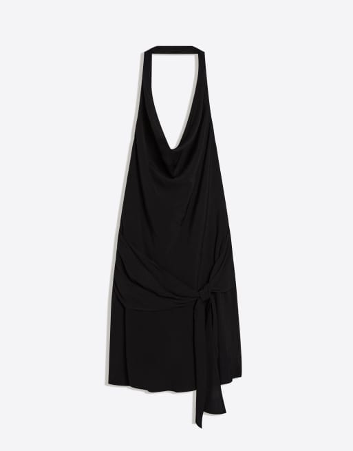 Bershka Draped mini dress in black, 4 of 4