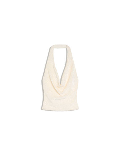 Bershka draperad paljett-haltertopp i vitt, 2 av 2