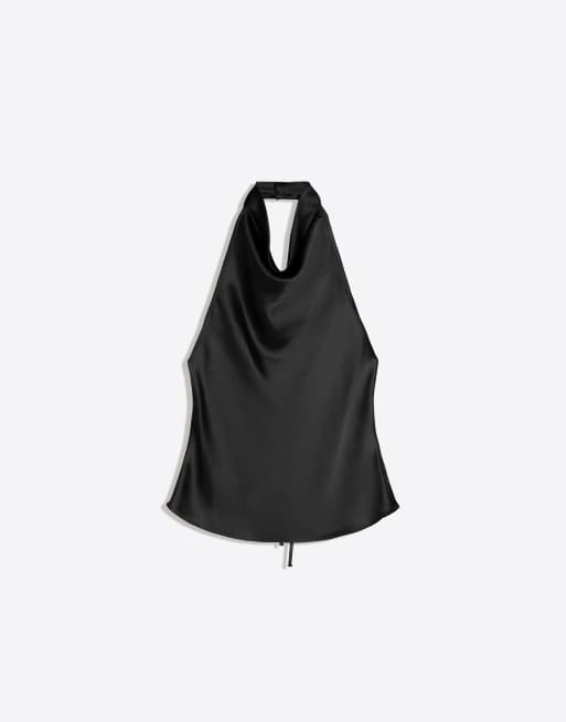 Bershka draperad satintopp i svart, 5 av 5