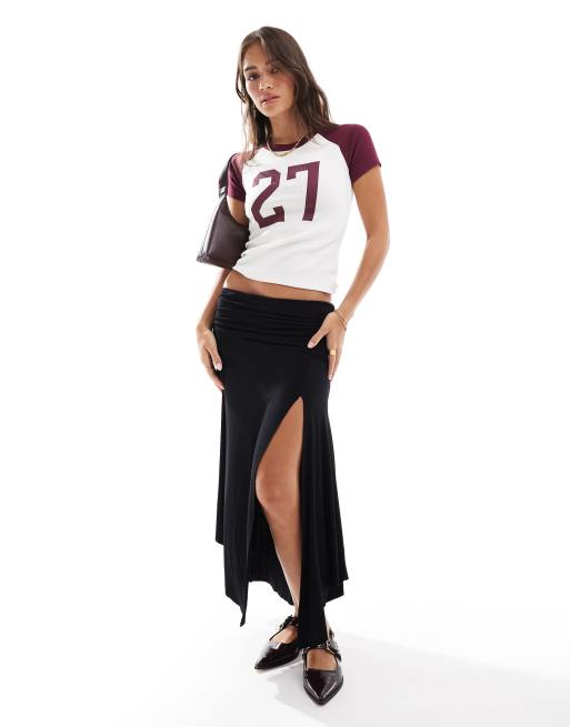 Bershka – Drapierter Maxirock in Schwarz