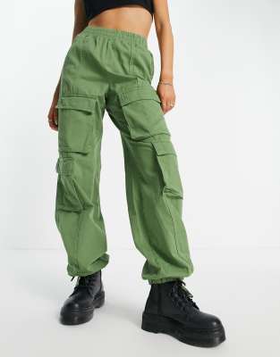 Bershka drawstring cargo trousers in khaki | ASOS