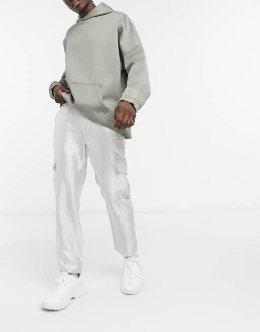 Bershka drawstring cargo trousers in silver