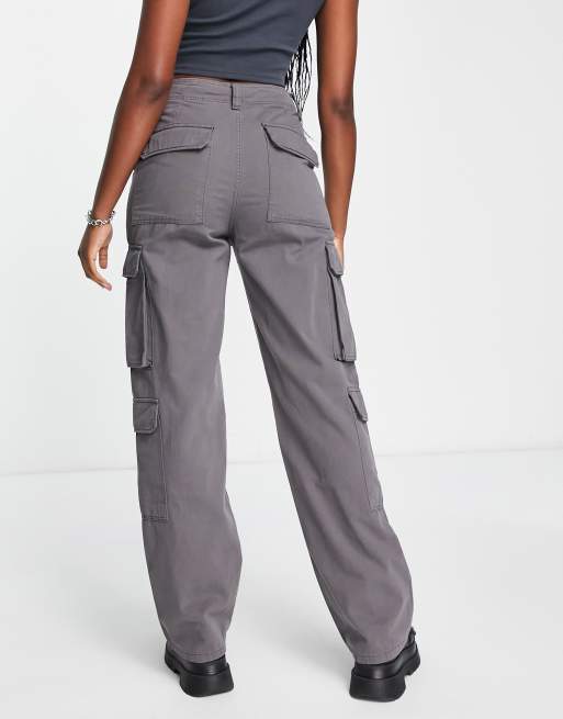 Bershka drawstring waist cargo pants in dark gray