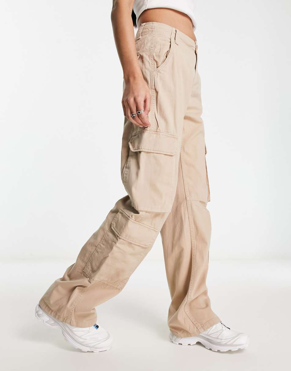 Bershka drawstring cargo pants in khaki