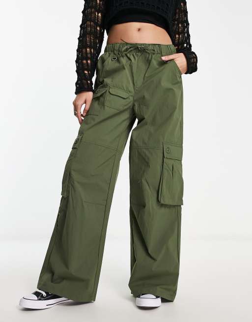 Bershka cargo pants in khaki with belt