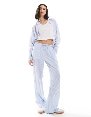 drawstring waist wide leg pants in light blue pinstripe - part of a set