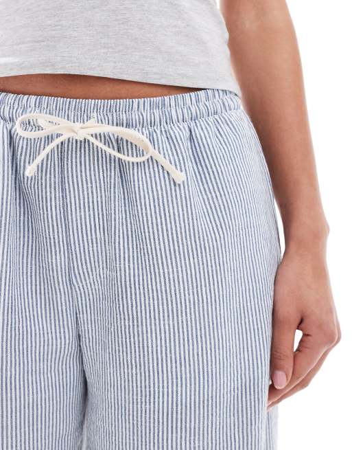 Bershka drawstring waist wide leg pants in light blue pinstripe - part of a set