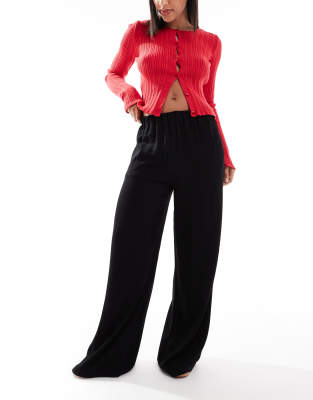 Bershka Bershka drawstring waist wide leg trousers in black