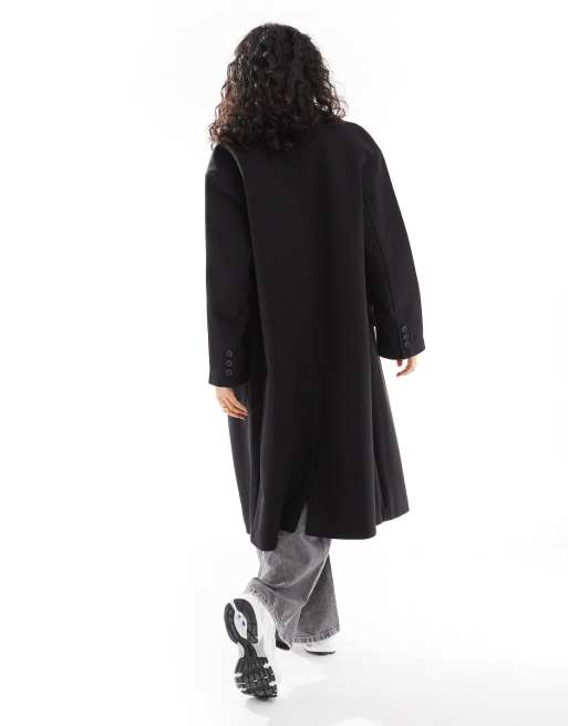 Bershka drop shoulder tailored coat in black