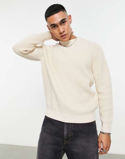 Bershka – Dzianinowy sweter w kolorze ecru z domieszką wełny