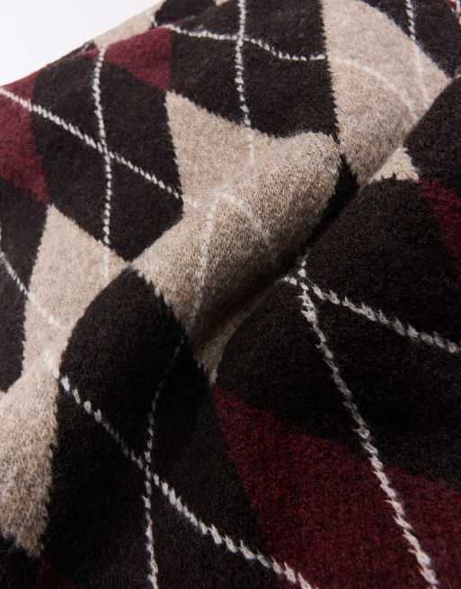 Bershka écharpe en maille à losanges marron, 2 de 4