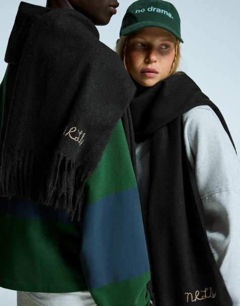 Bershka - Écharpe unisexe à broderie - Gris - view 1