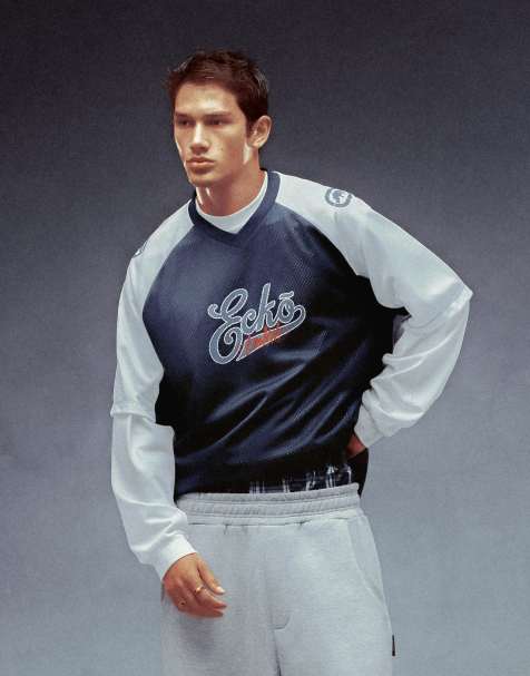 Bershka – Ecko Unltd – Jeansblå t-shirt i sportig stil av mesh - view 1