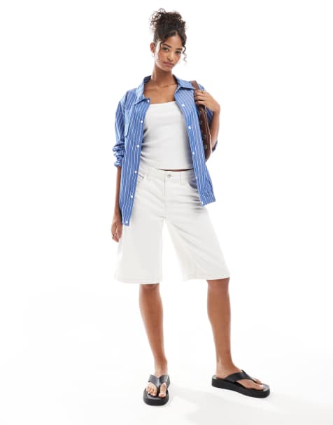 Bershka - Ecru og posede longline-denimshorts - view 1