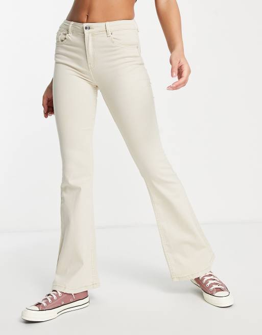 Bershka - Ecrufarvede jeans med svaj