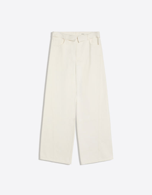 Bershka - Ecrufarvede jeans med tøndeformede ben og foldelinning, 3 af 4