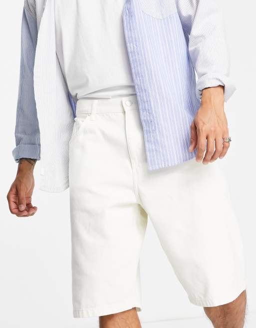 Bershka - Ecrufarvede løstsiddende denimshorts