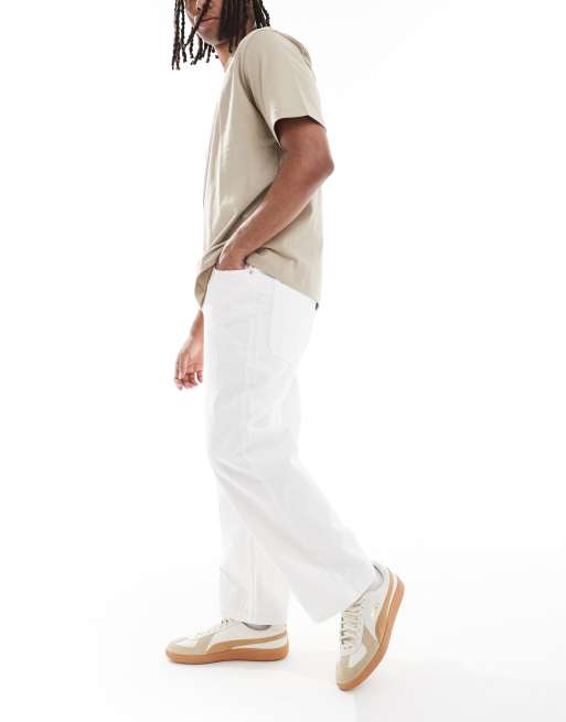 Bershka - Ecrufarvede posede jeans i jacquard