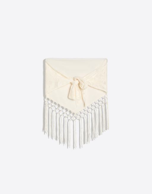 Bershka - Ecrufarvet bandeau-overdel med frynser, 6 af 6